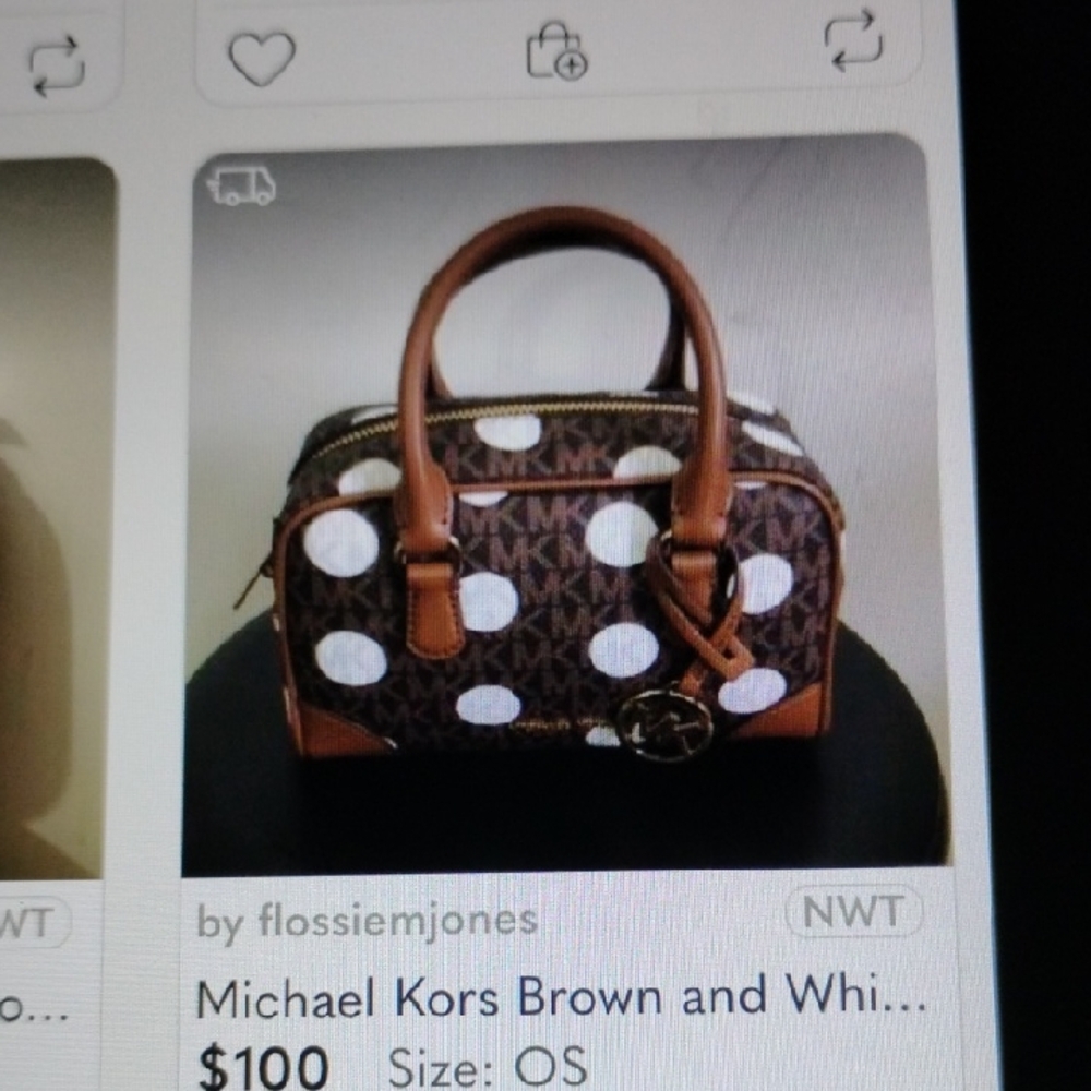 Michael Kors Brown Satchel with White Dots